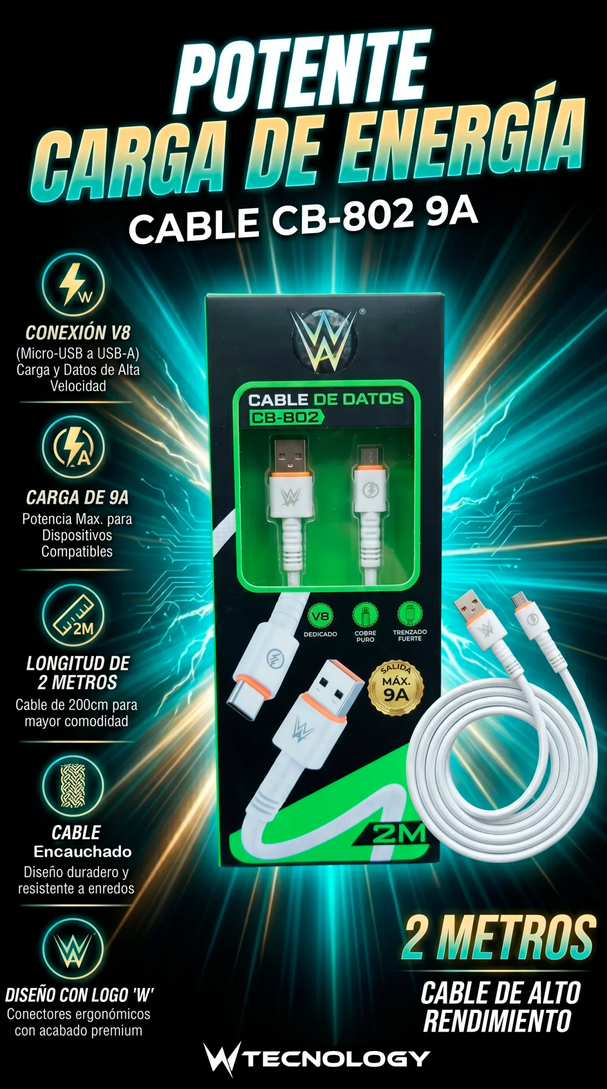 CABLE 802 V8 9 AMPERIOS 2 METROS